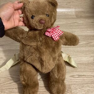 Unbranded Plush Teddy Bear Backpack Kids Brown  Gingham Bow NOVELTY